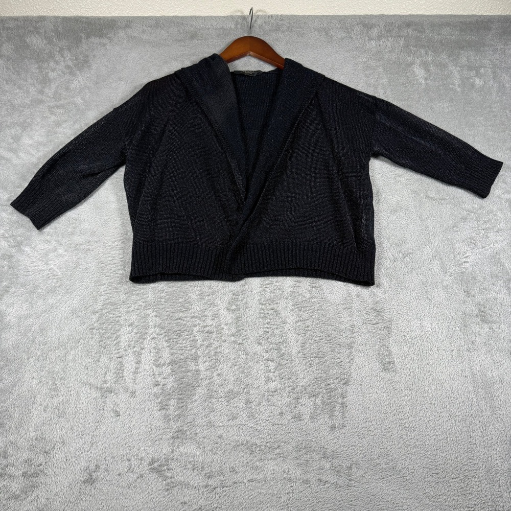Weekend Max Mara Cardigan Women Small Black Knit Hooded Open Front Cotton Blend